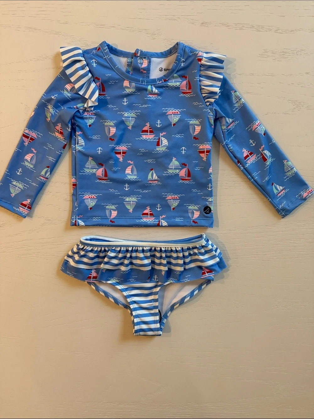 Sperry Nautical Sailboat Toddler Girl Rash Guard Swim Set 18 24 months 2T 4T